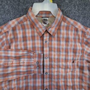 The North Face Men's Large Orange Plaid Long Sleeve Button Up Shirt Modal Blend